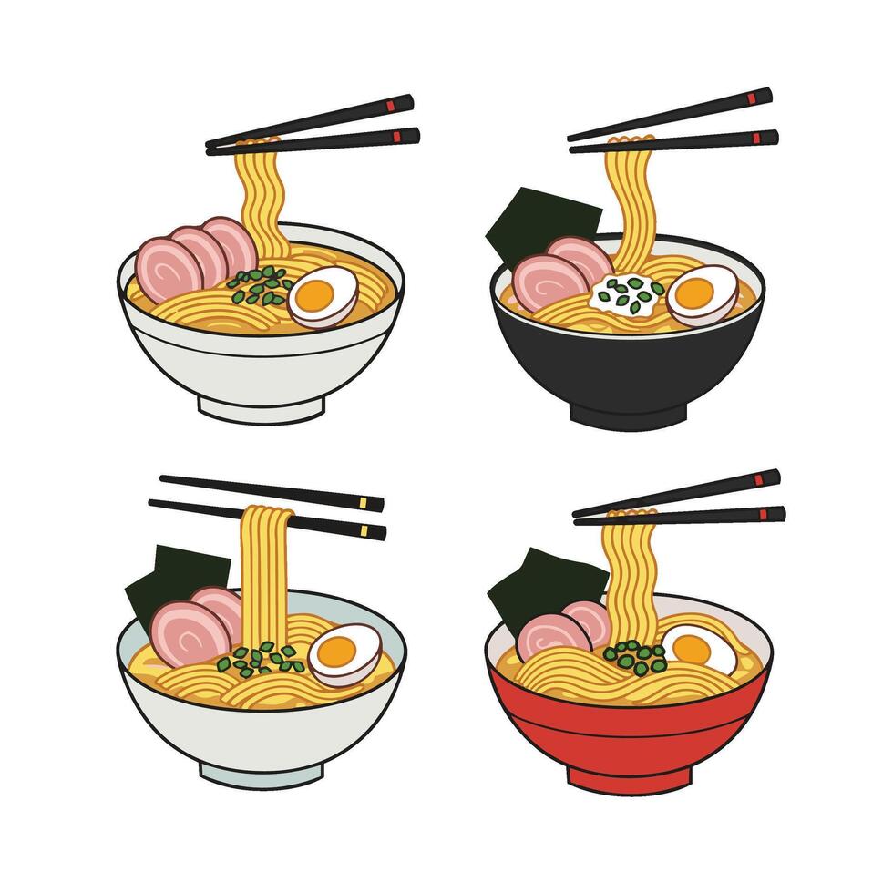 Authentic Japanese Tonkotsu Ramen Bowl with Pork Slices Egg and Seaweed Flat Design vector