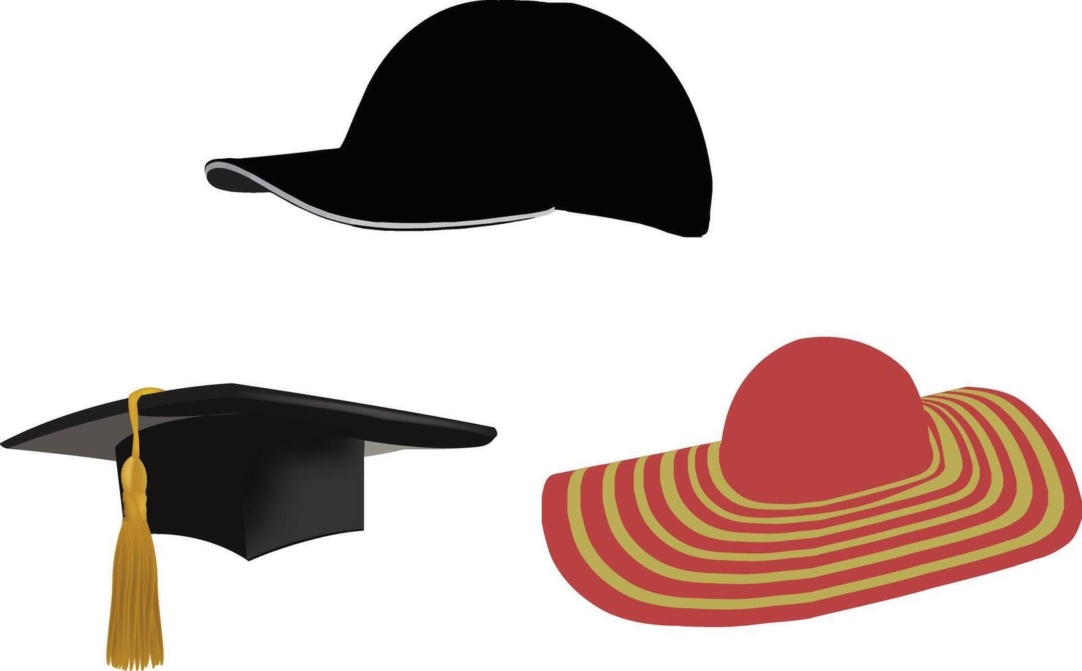 Three hats and a graduation cap vector