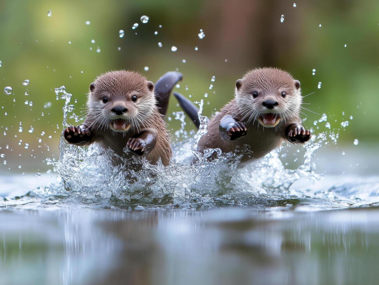 Playful Otter Pups in the Still Waters photo