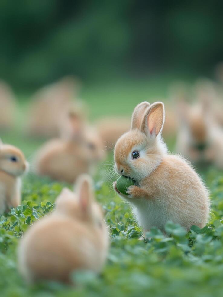 Baby Bunnies in a Clover Field photo