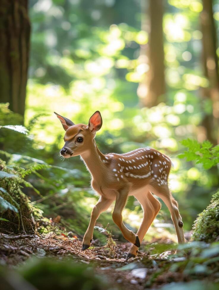 Dainty Baby Deer in Forest Understory photo