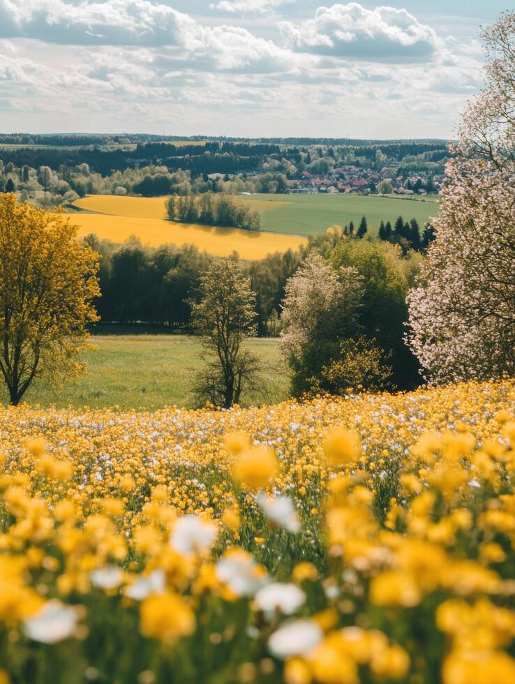 Blossoming Trees in Lush Countryside photo