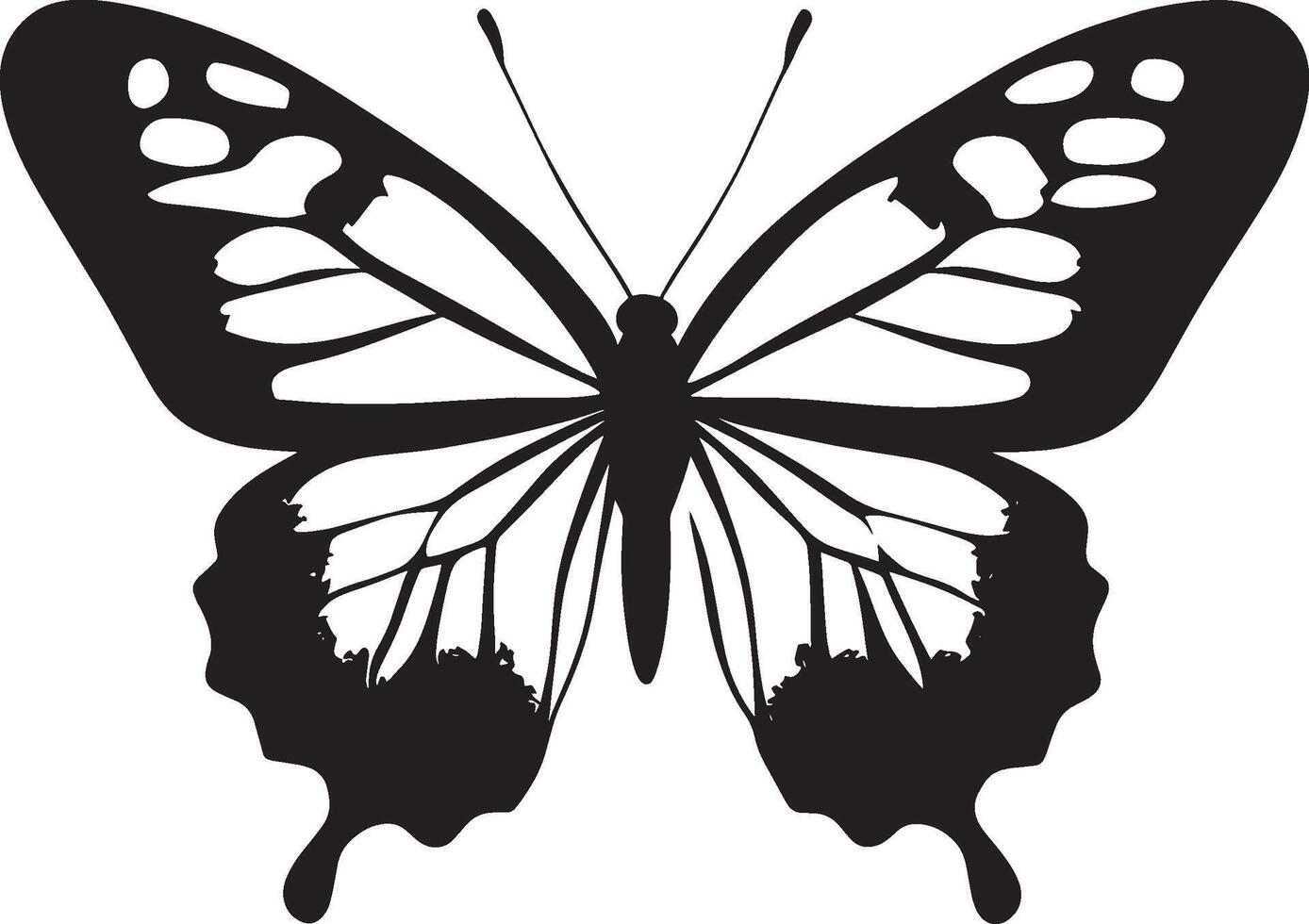 Black illustration of a butterfly icon vector