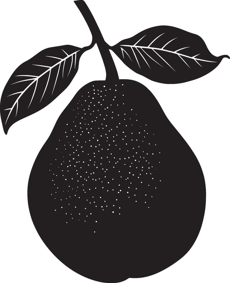 a black and white illustration of a pear with leaves vector