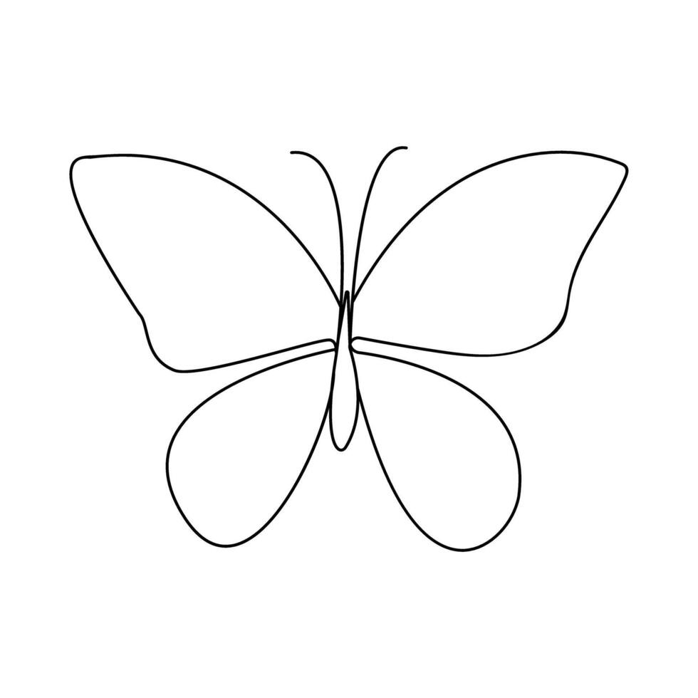 Butterfly continuous one line drawing and isolated outline illustration vector
