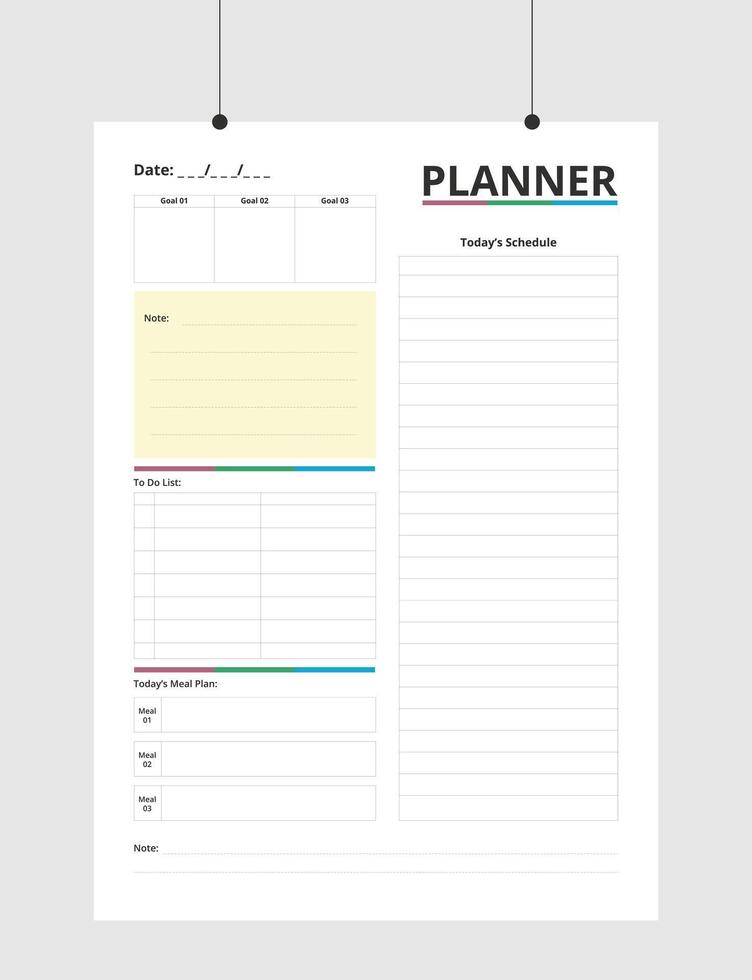 Minimalist Printable planner template design, Daily planner for every day, Schedule, tasks, notes for the every day and simple printable to do list, Graphic set for daily routine. vector