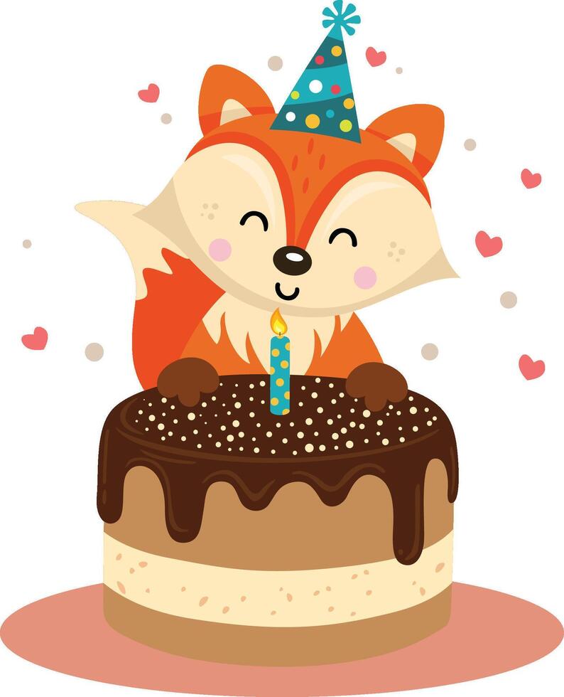 Whimsical Fox with Birthday Cake vector