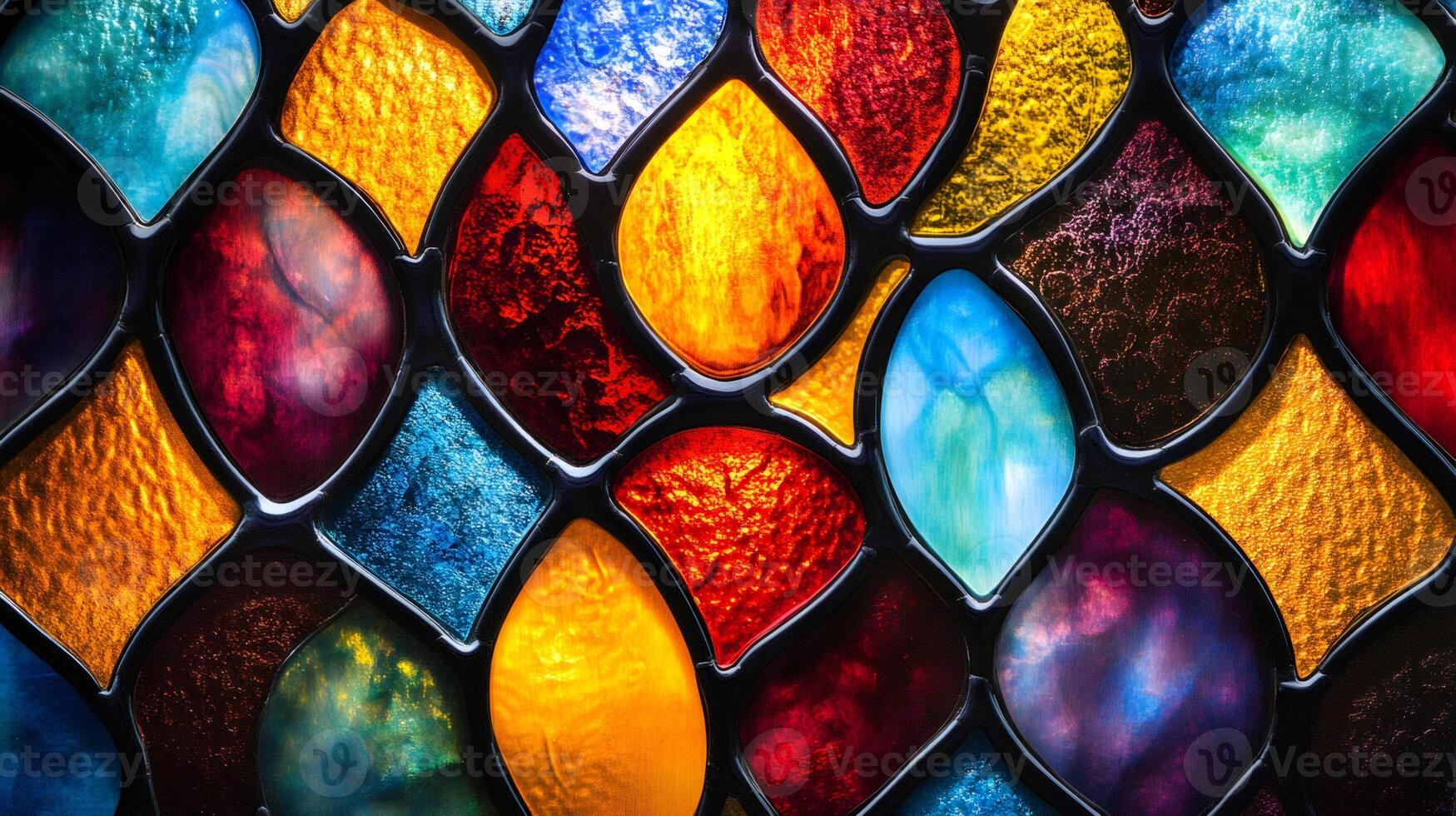 Colorful stained glass window creating a mosaic of light and color photo