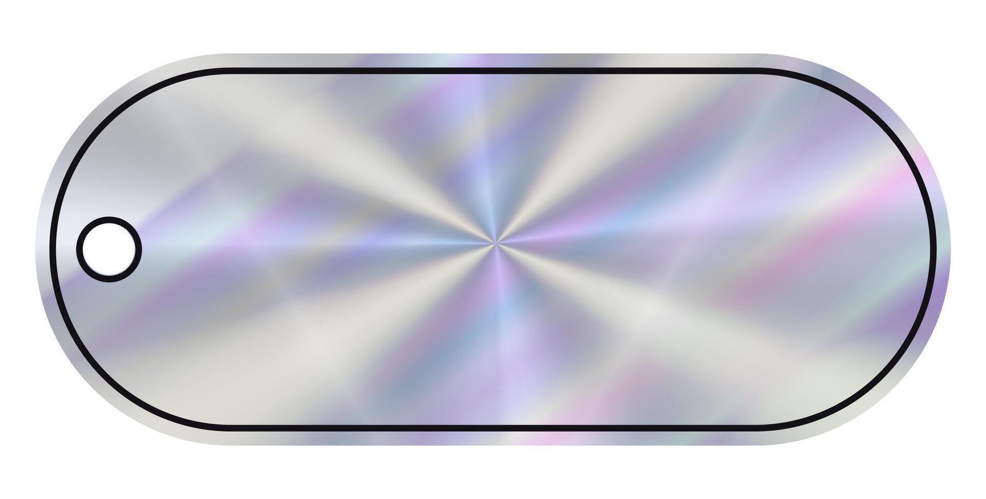 Empty holographic gradient empty Label. Hologram smooth reflective rectangular oval shape. Rainbow effect long tag vector