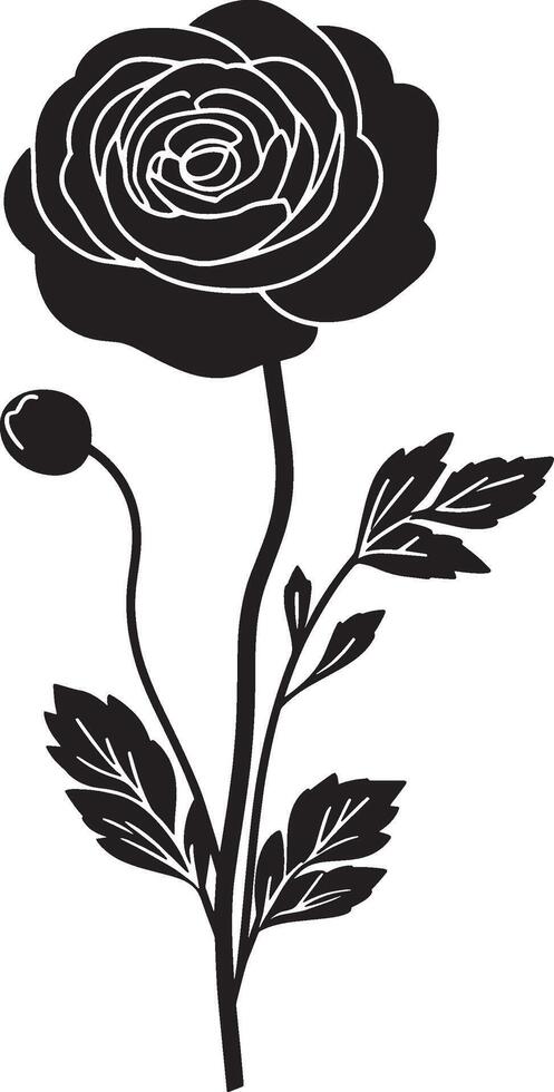 Ranunculus flower symbol in black style vector