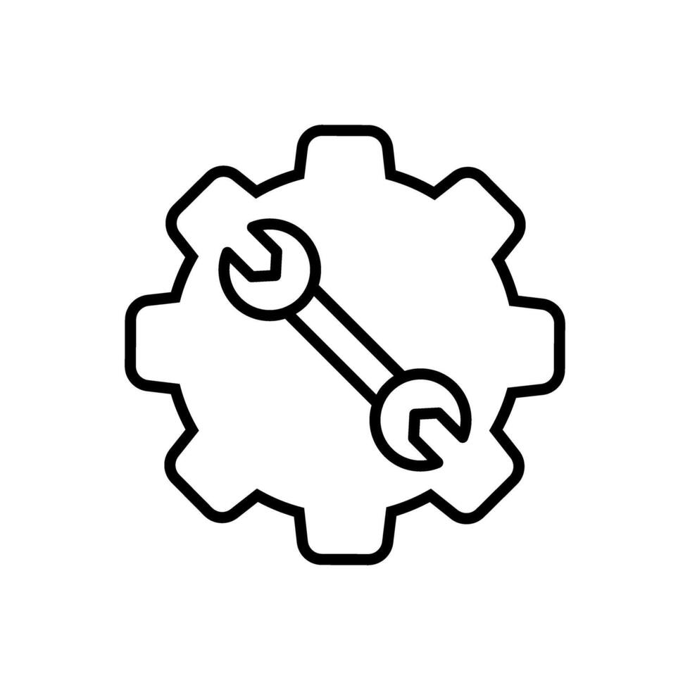 Wrench and gear icon over white background, line style, illustration vector