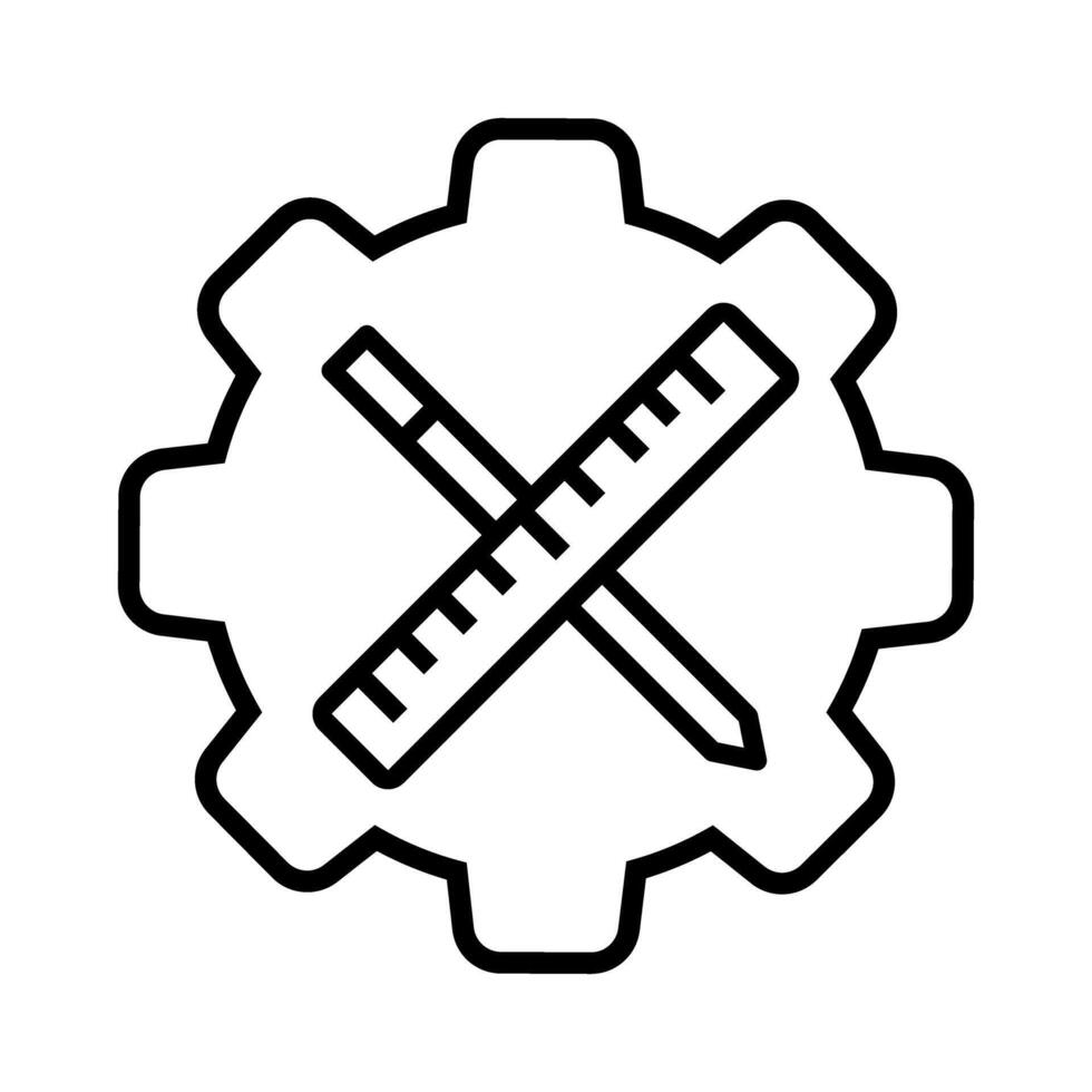 Gear and ruler illustration, line design icon editable stroke. vector