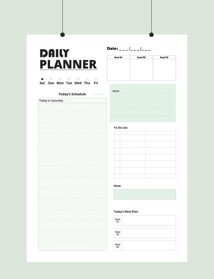 Minimalist Printable planner template design, Daily planner for every day, Schedule, tasks, notes for the every day and simple printable to do list, vector