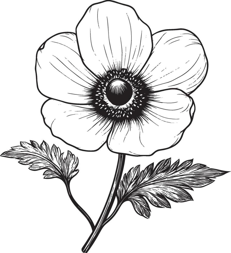 Simple anemone flower icon in black style vector