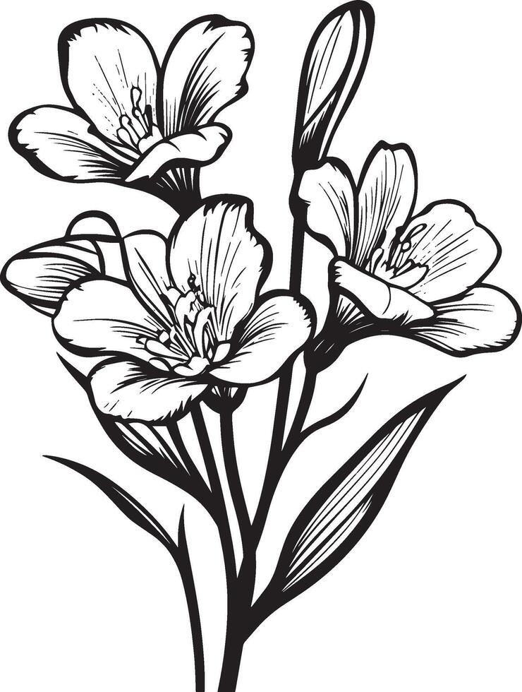 Black illustration of a freesia flower icon vector