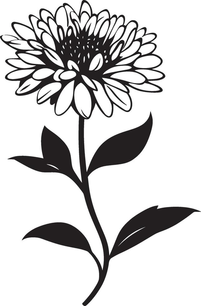 Black illustration of a simple aster flower silhouette vector