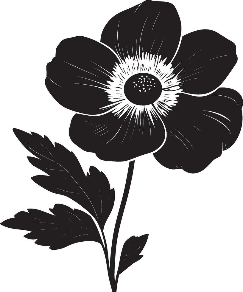 Anemone flower simple silhouette black illustration vector