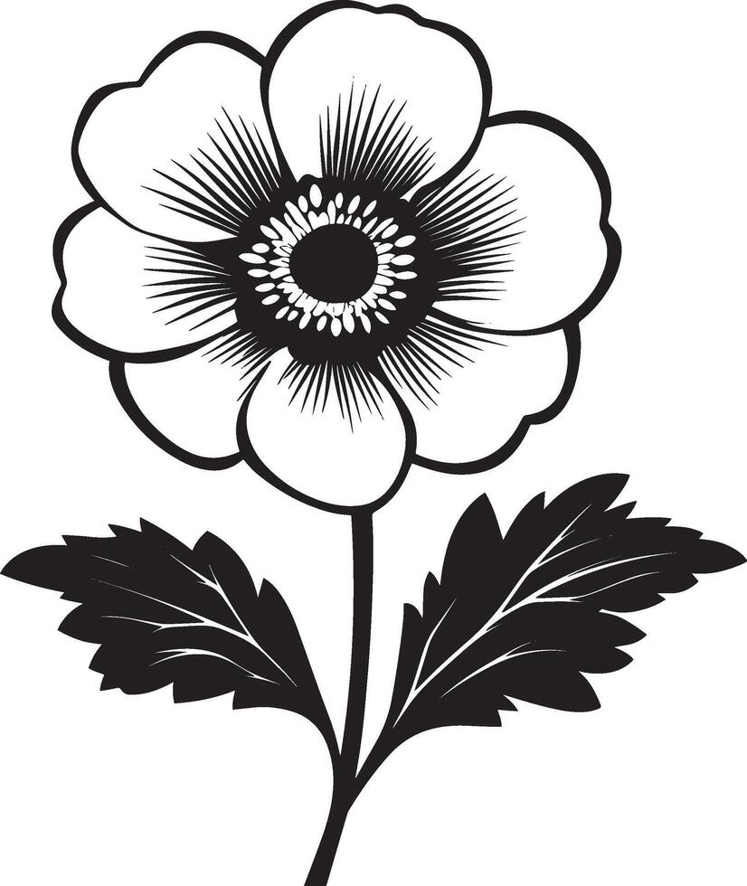 Monochrome illustration of an anemone flower symbol vector