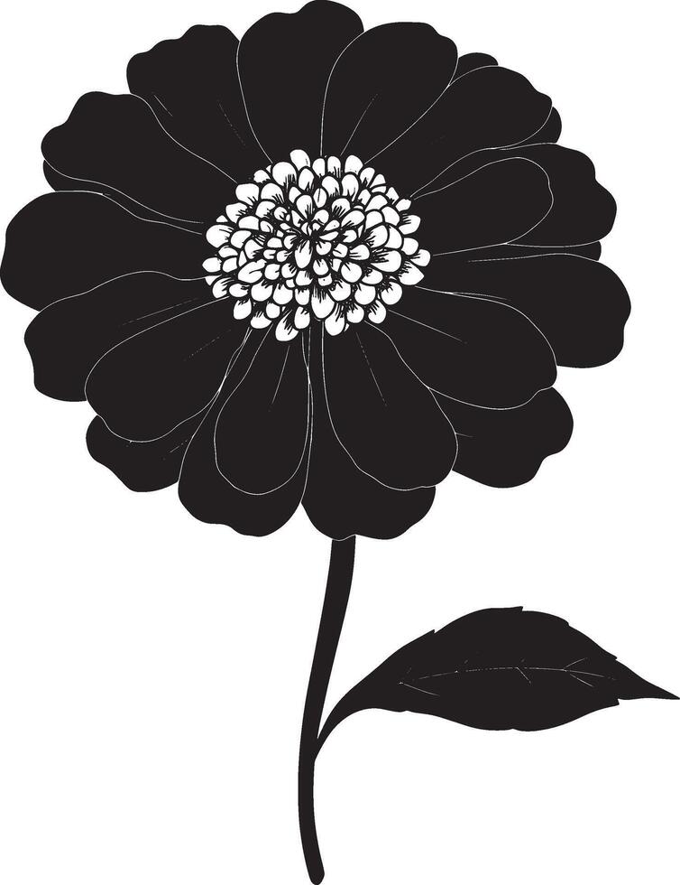 Black illustration of a simple zinnia flower silhouette vector