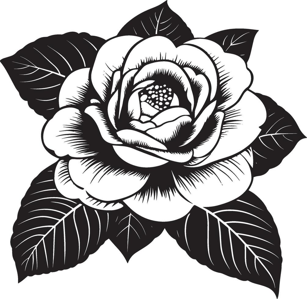 Black illustration of a camellia flower icon vector