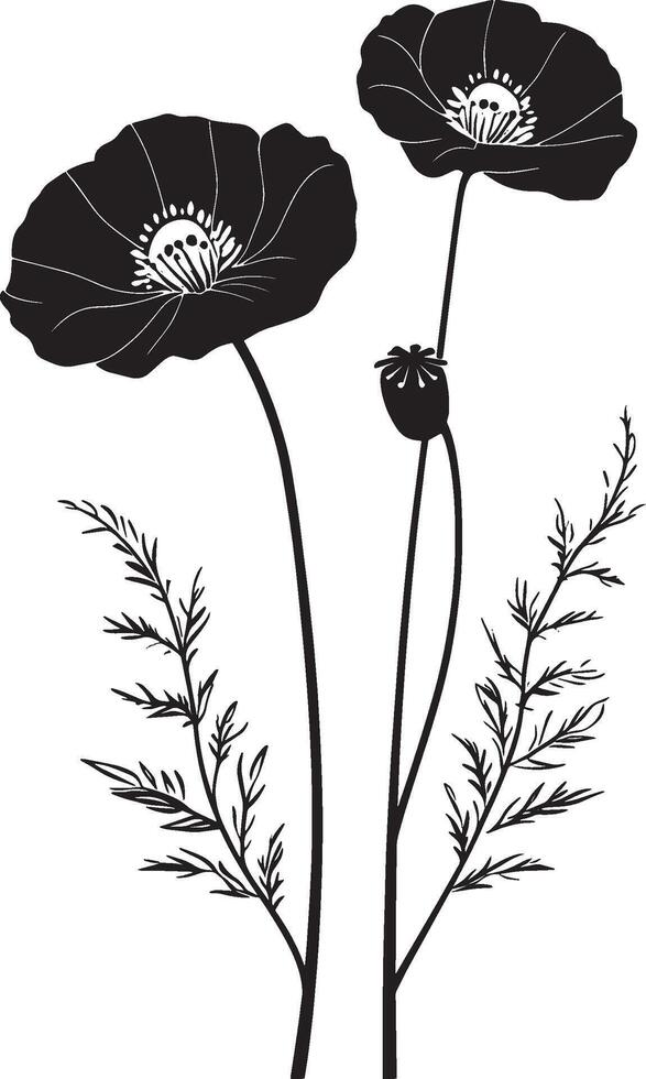 Simple poppy flower icon in black style vector