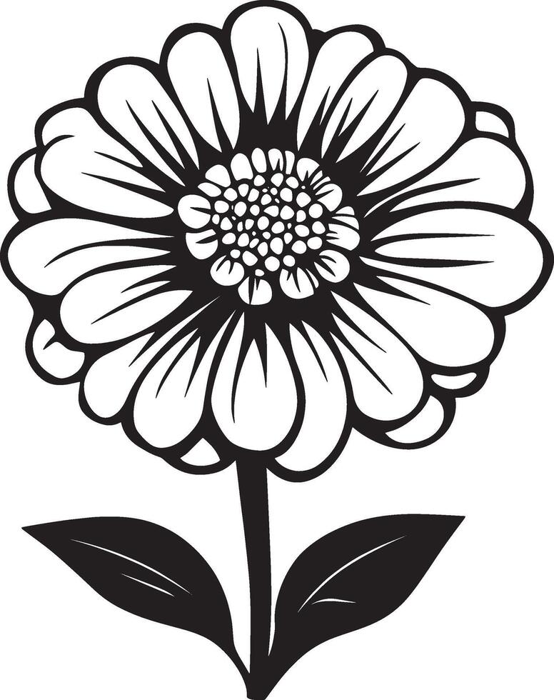 Black illustration of a zinnia flower icon vector