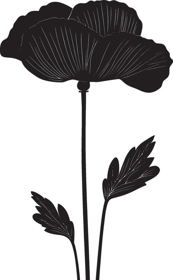 Black illustration of a simple poppy flower silhouette vector