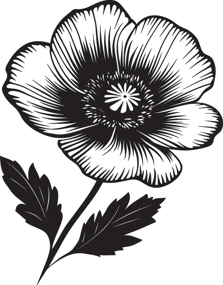Black illustration of a poppy flower icon vector