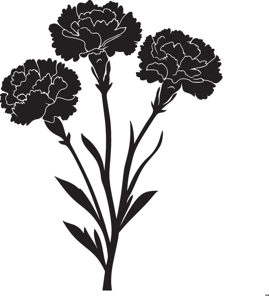 Minimalist black silhouette of a carnation flower in format vector