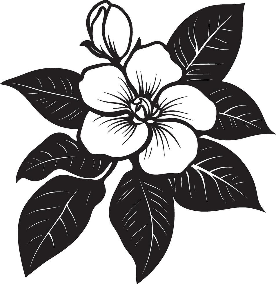 Black illustration of a gardenia flower icon vector