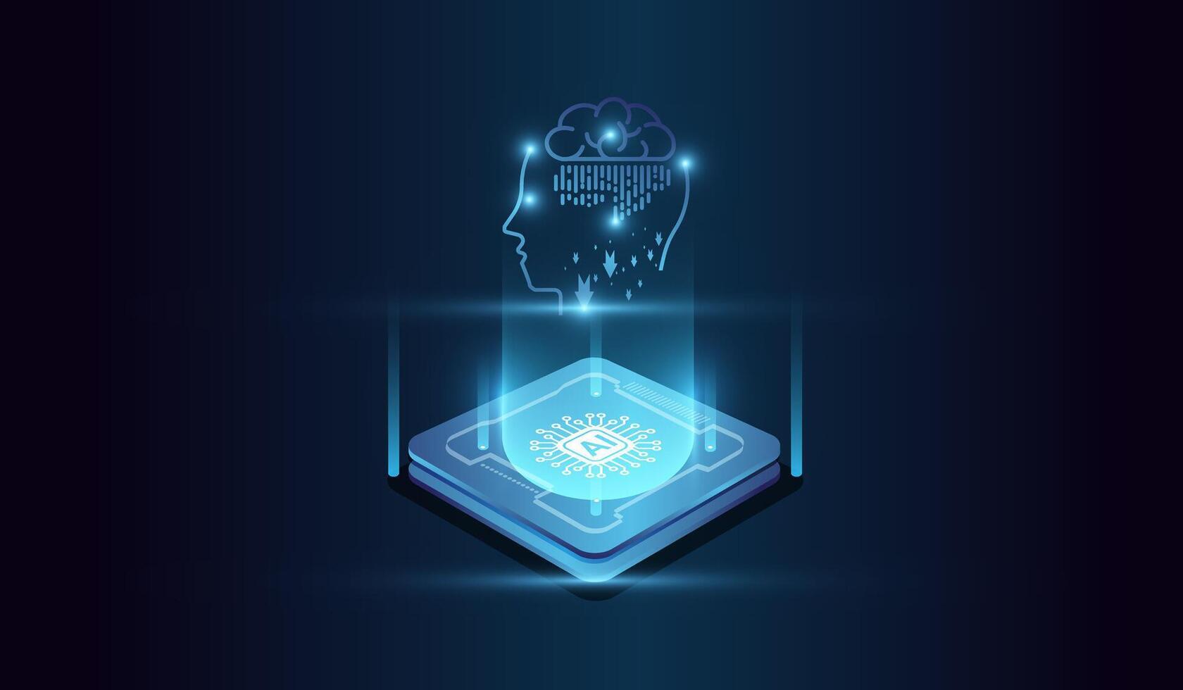 The Artificial Intelligence Brain Technology Concepts, Isometric banner for AI Digital Brain, AI learning machine, ai icon, Computer microchip for digital illustration. vector