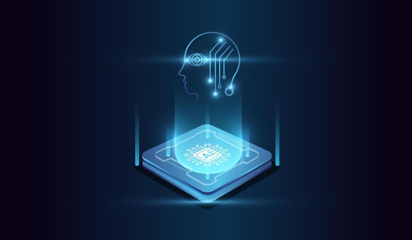The Artificial Intelligence Heard Technology Concepts, Isometric banner for AI Digital Brain, AI learning machine, ai icon, Computer microchip in vector