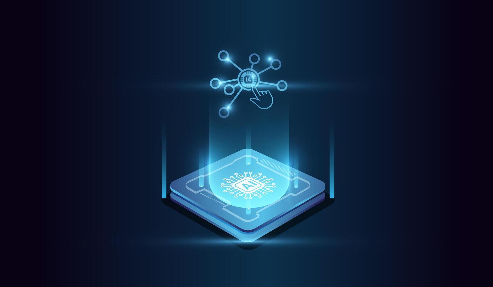The Artificial Intelligence Technological Digital Brain Concepts, Isometric banner for AI, AI learning machine, ai icon, Computer microchip for digital illustration. vector