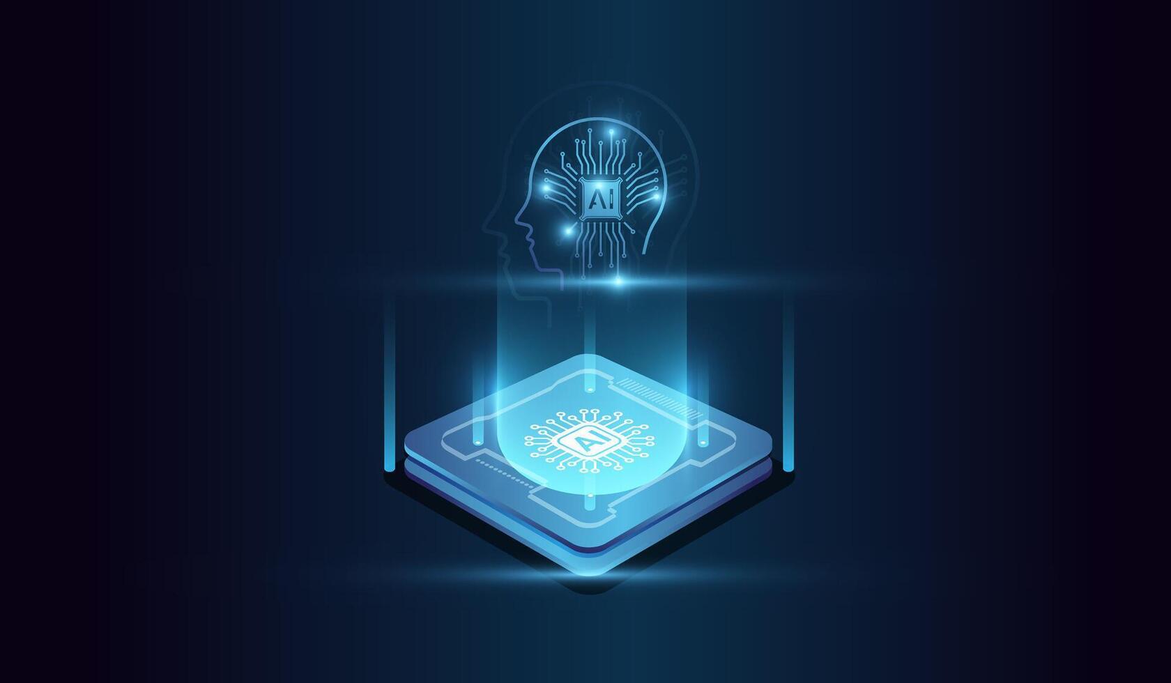 The Artificial Intelligence Heard Technology Concepts, Isometric banner for AI Digital Brain, and AI learning machine brain, ai icon vector