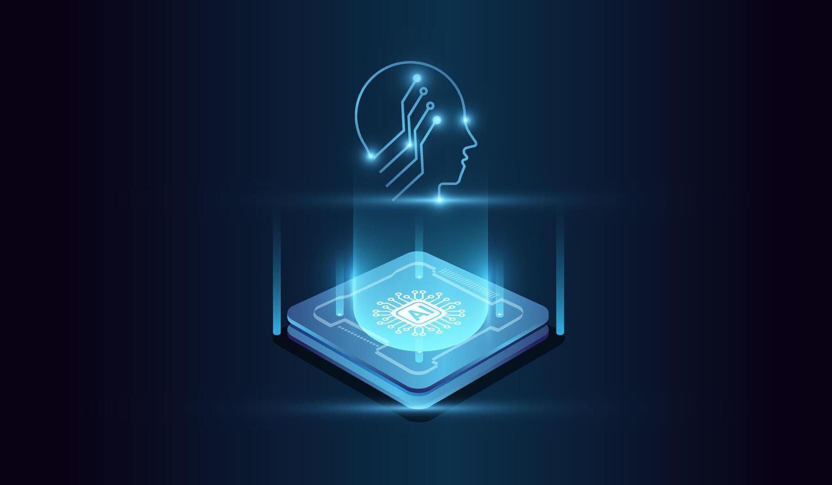 AI learning machine brain, ai icon, Computer microchip in . The Artificial Intelligence Heard Technology Concepts, Isometric banner for AI Digital Brain vector
