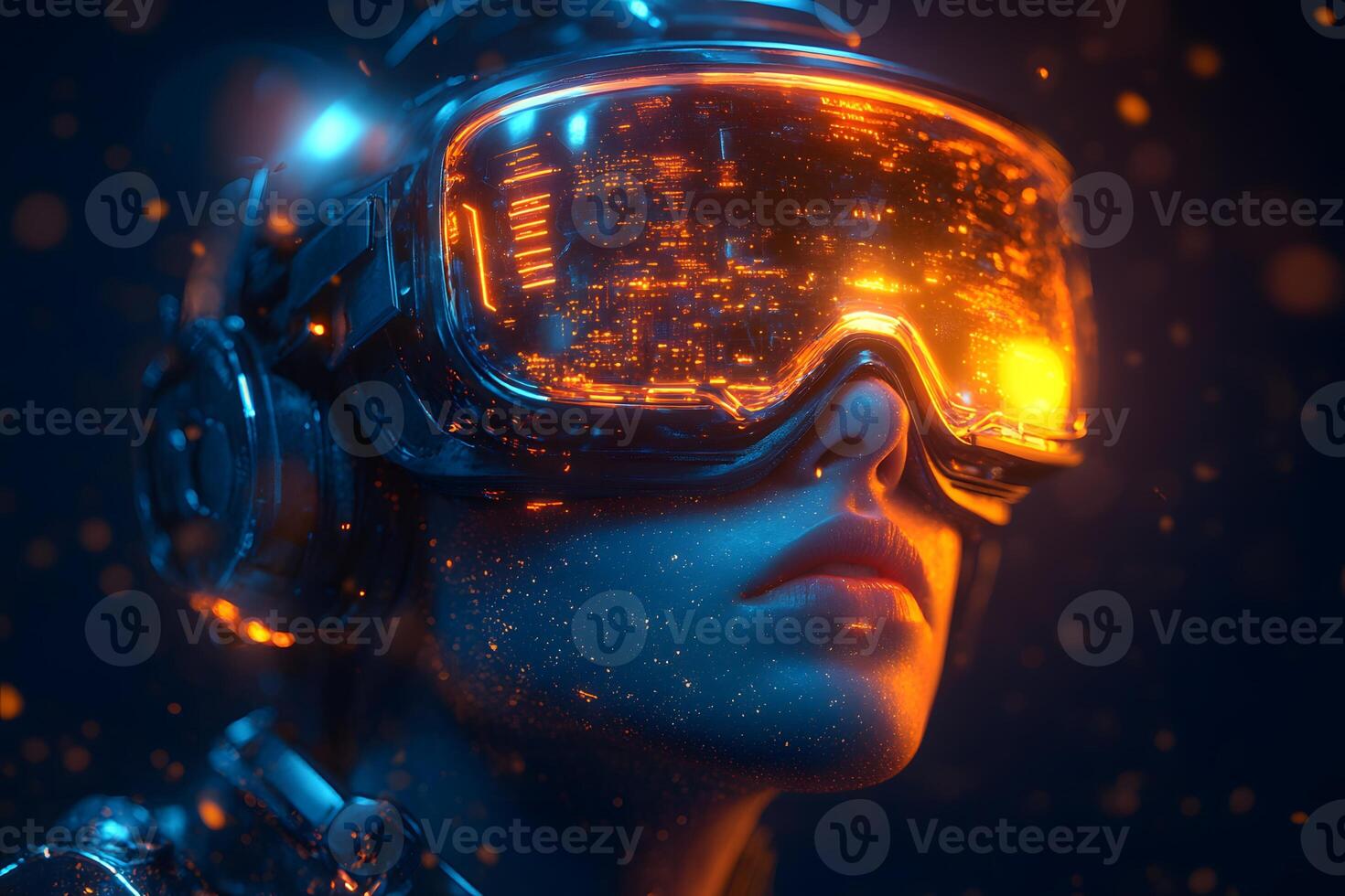 Futuristic Virtual Reality Game Experience with Cyberpunk Aesthetics photo