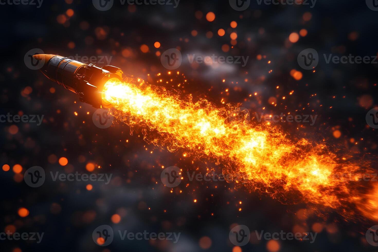 Dynamic Space Travel Concept with Rocket Propelling Through Fiery Effects photo