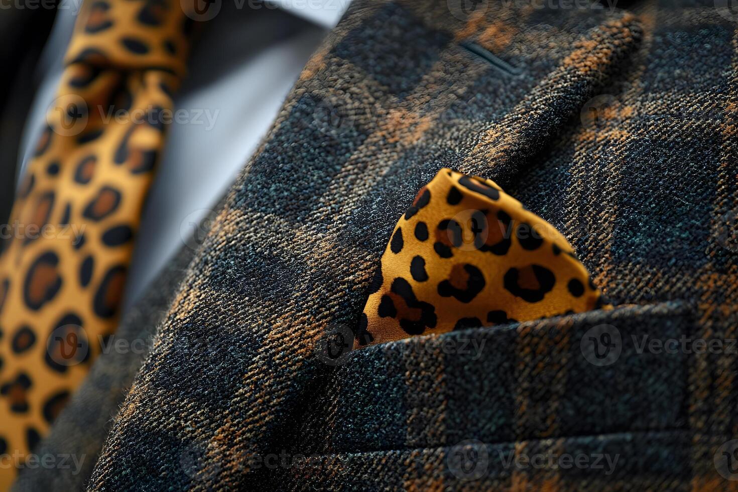 Fashion Elegance Plaid Suit with Leopard Print Accessories for Stylish Impact photo