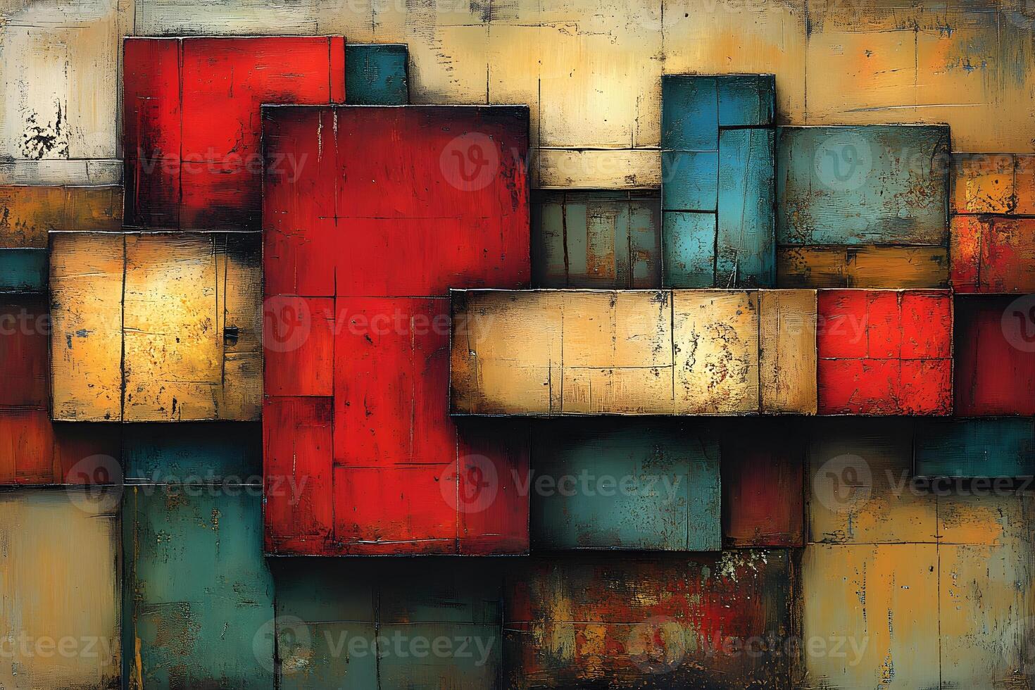 Abstract Geometric Art with Bold Red and Teal Blocks for Modern Design photo