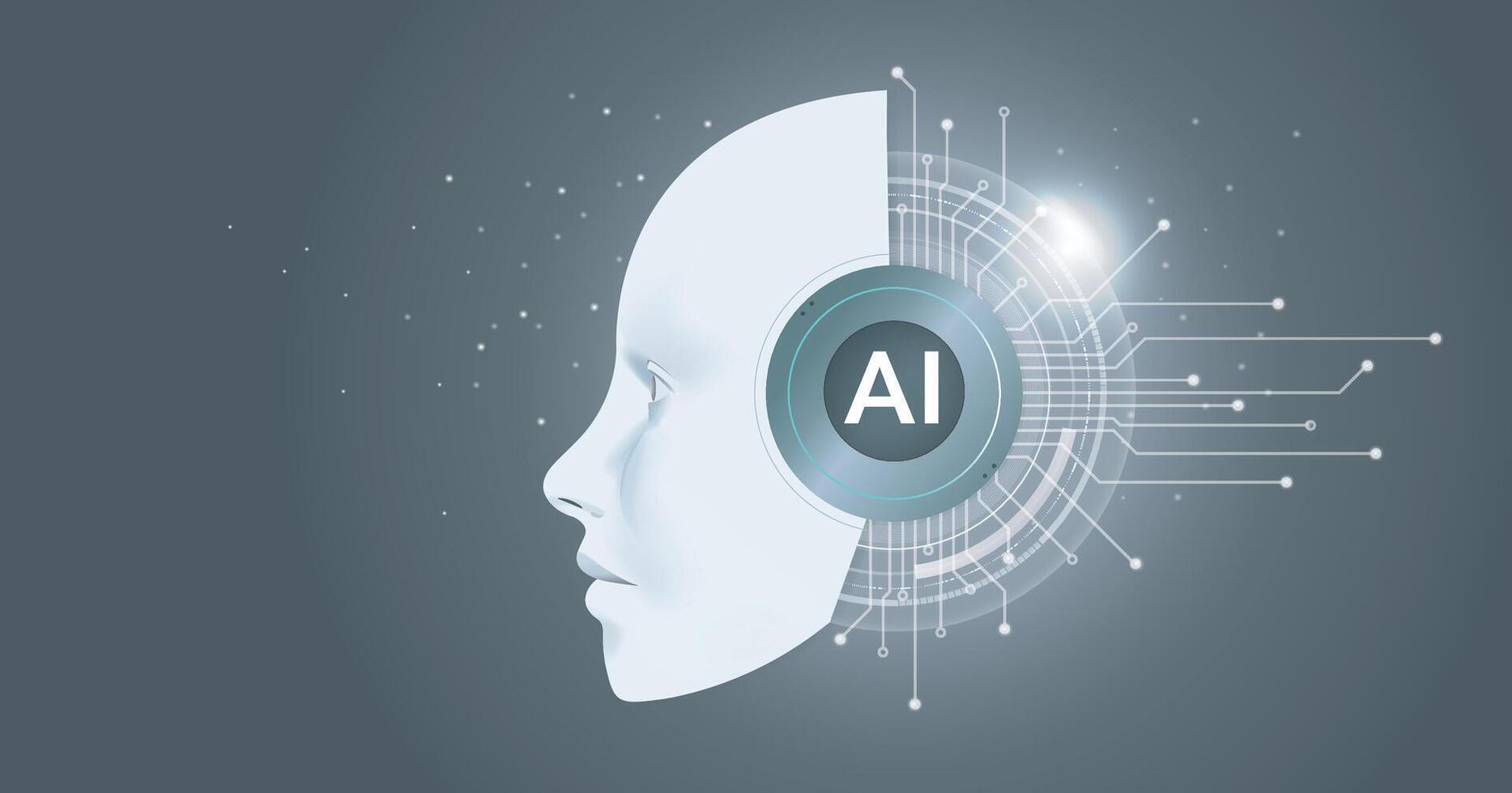 AI digital brain, machine learning, neural network, Artificial Intelligence AI on grey background vector