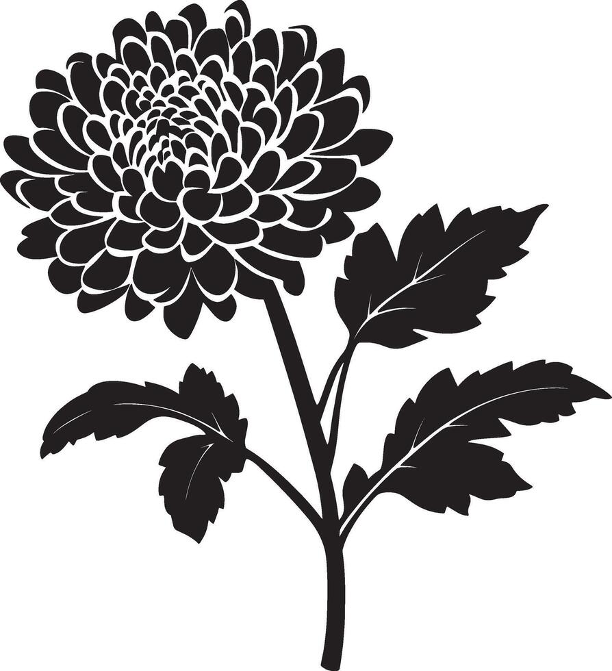 Black illustration of a simple chrysanthemum flower silhouette vector