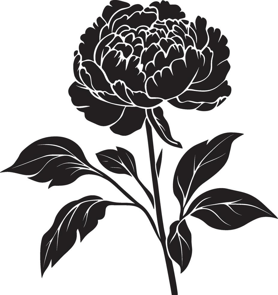 Peony flower simple silhouette black illustration vector