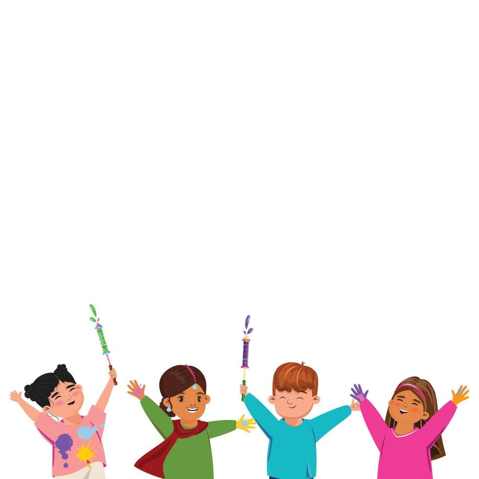 Group of happy kids having fun at Holi festival vector