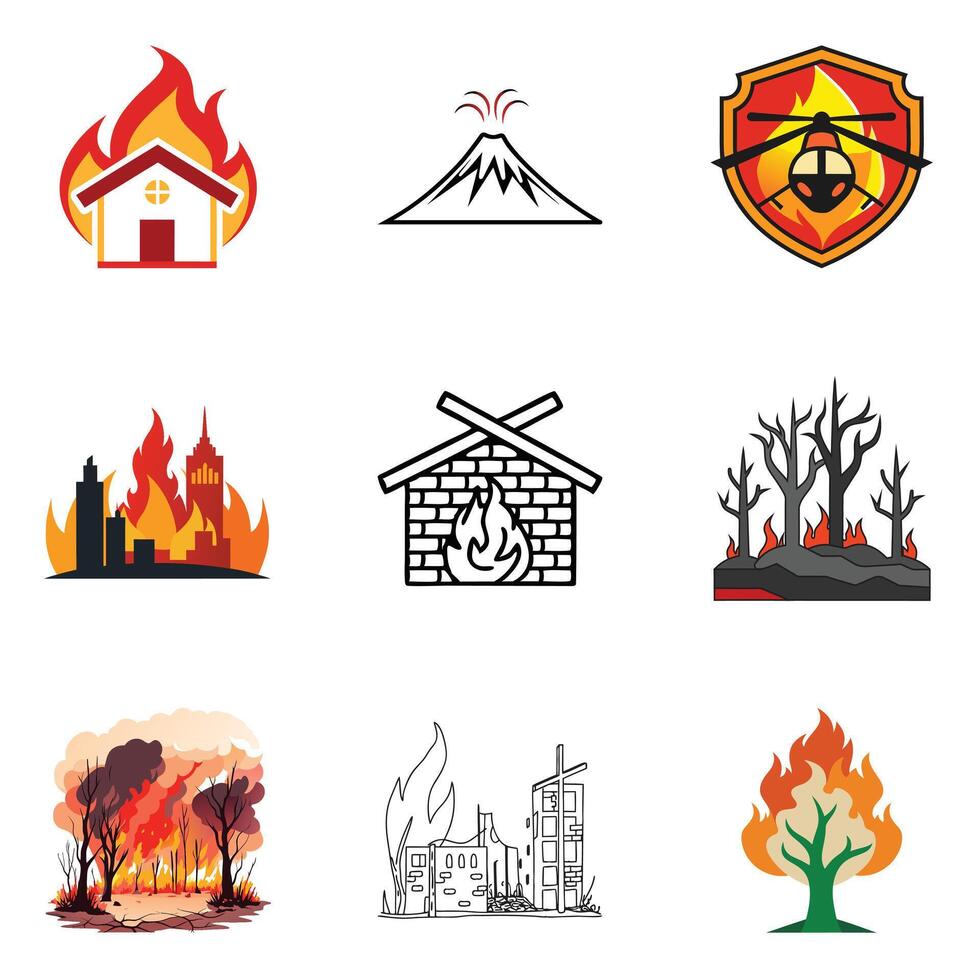 Fire and disaster icons set illustration vector