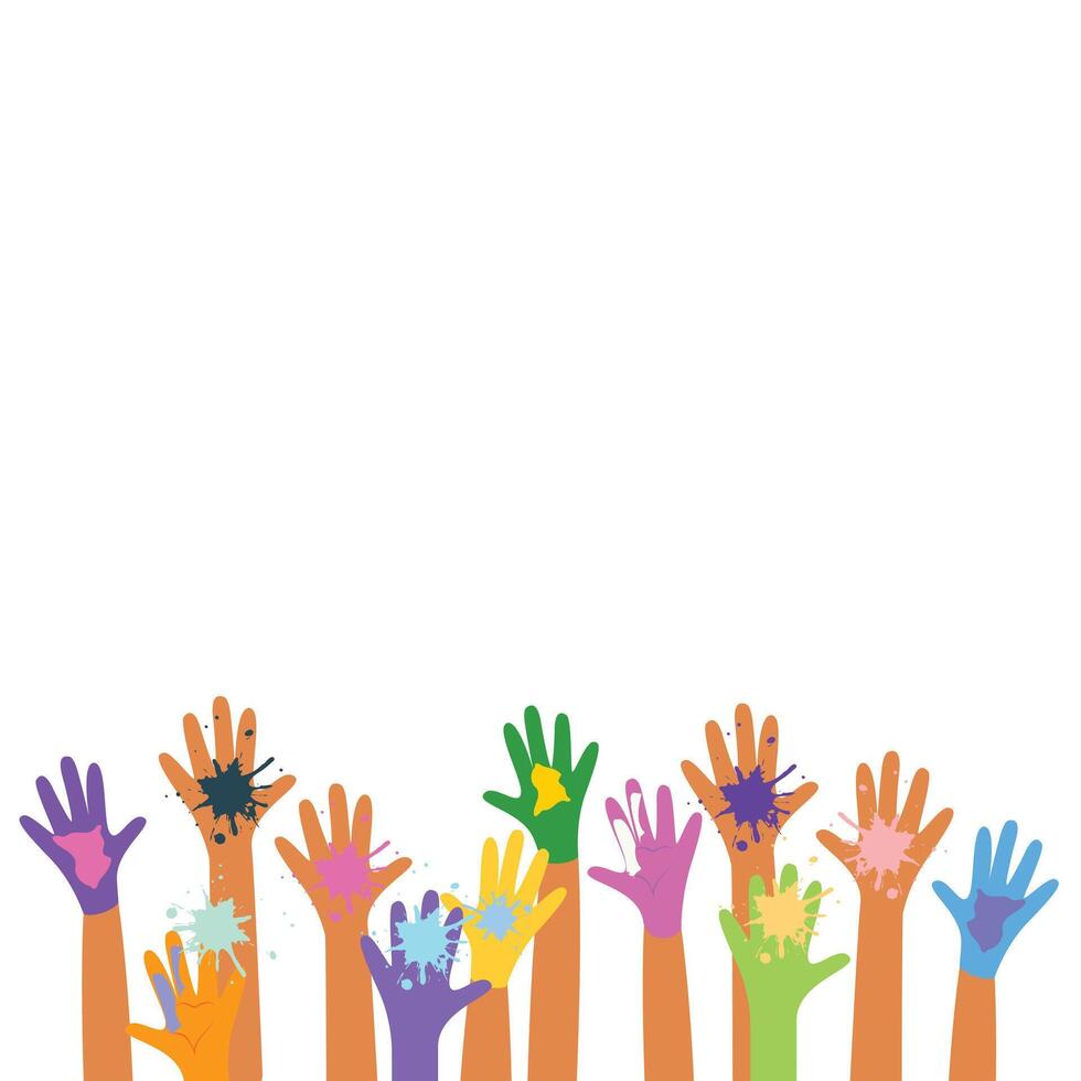 Dynamic image capturing the essence of Holi, with countless hands outstretched, showering the surroundings with gulal, embodying the collective joy and festive fervor vector