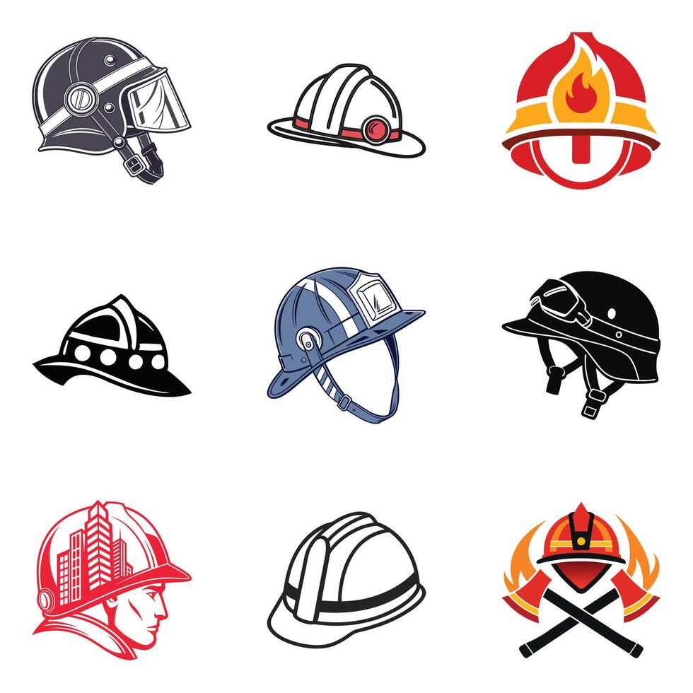 Firefighter helmet icon set vector
