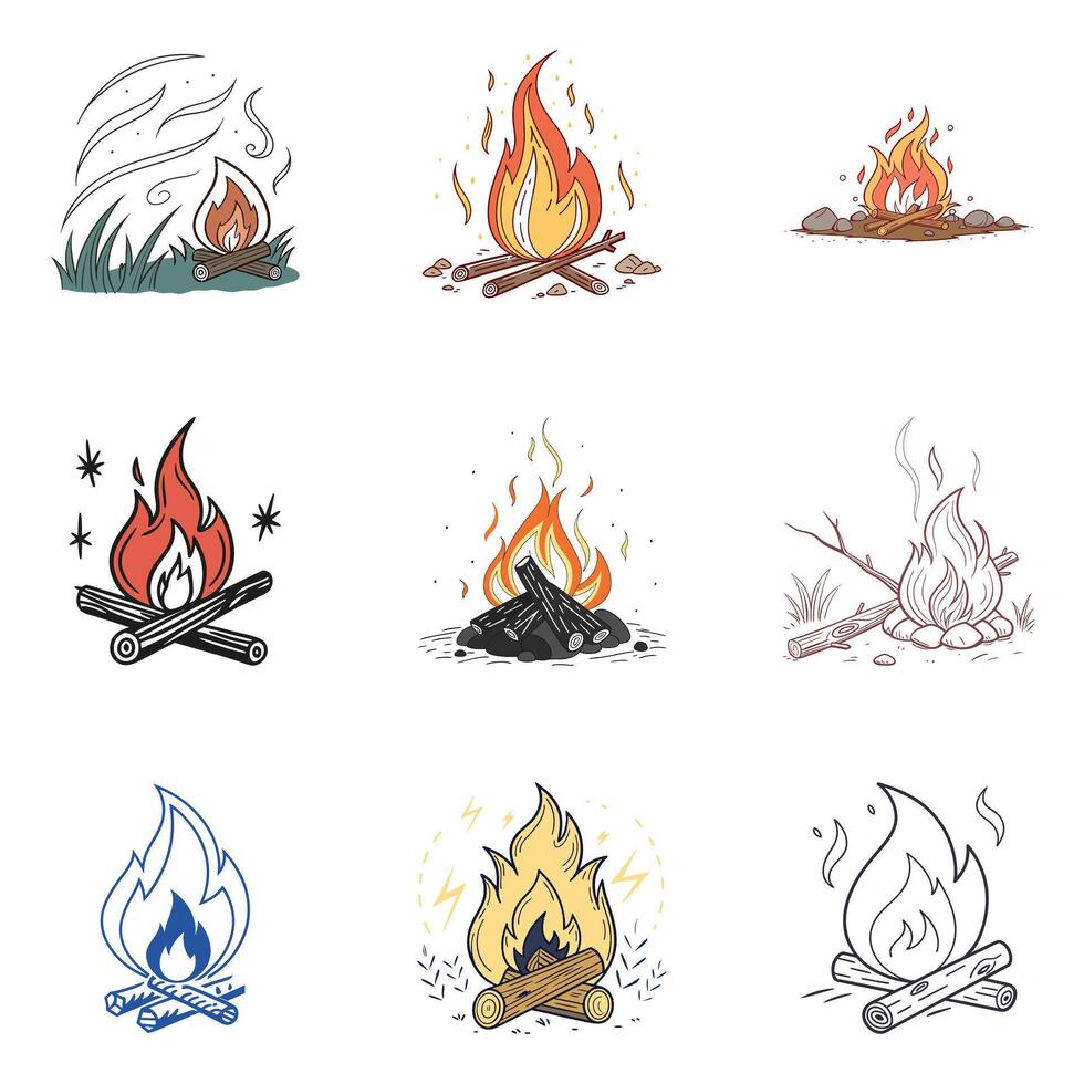 Campfire icons set, illustration vector