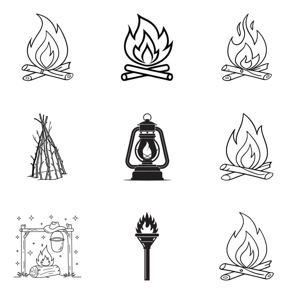 Campfire icons set in black style illustration vector