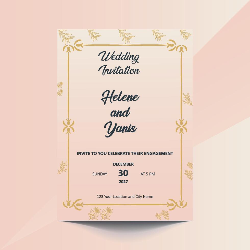Elegant wedding invitation template adorned with floral designs, perfect for a romantic celebration. vector