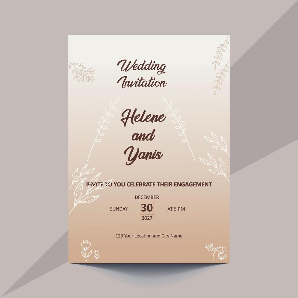 Elegant wedding invitation template featuring a rich brown background, perfect for a sophisticated celebration. vector